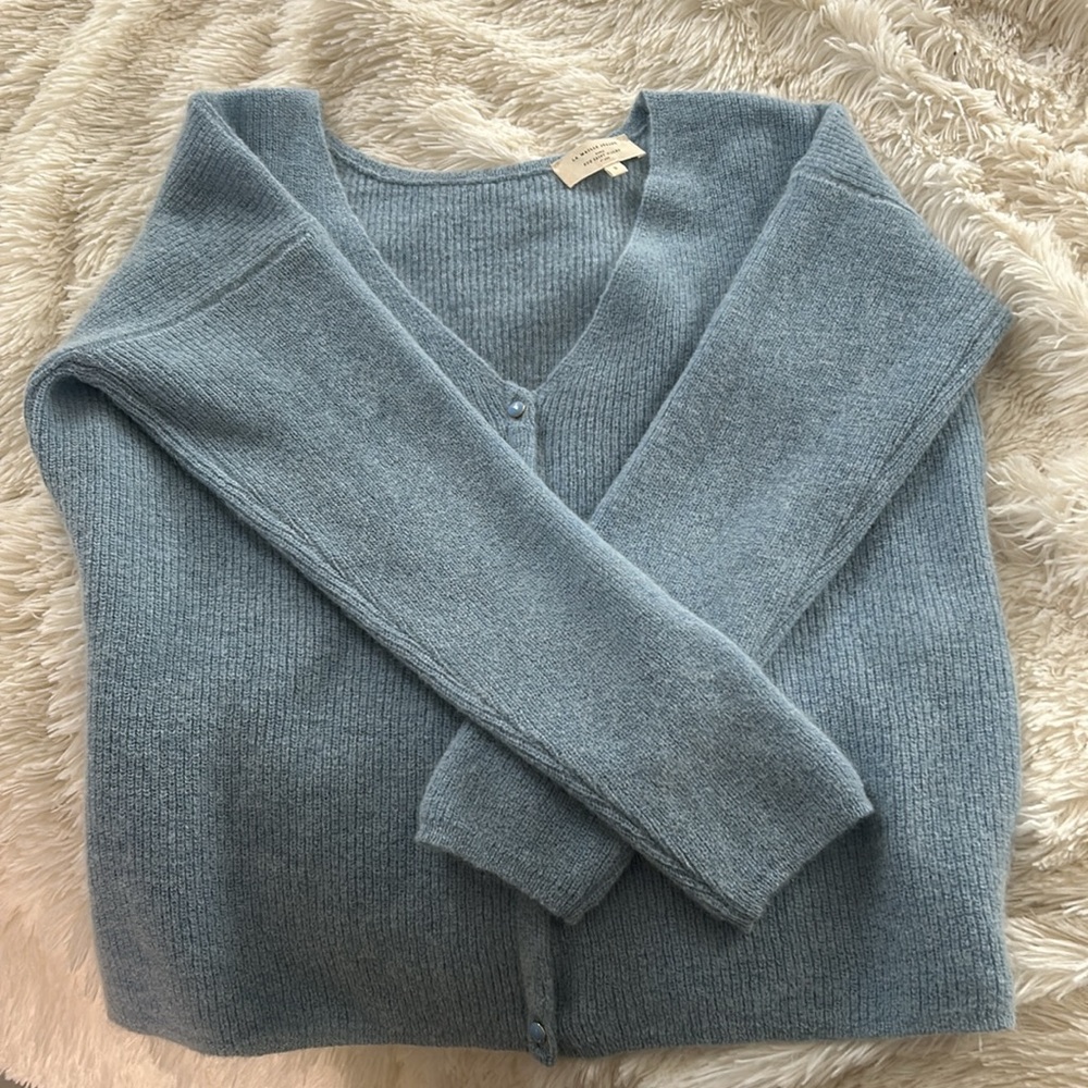 Sezane Blue V-Neck Button Cardigan - Picture 5 of 5